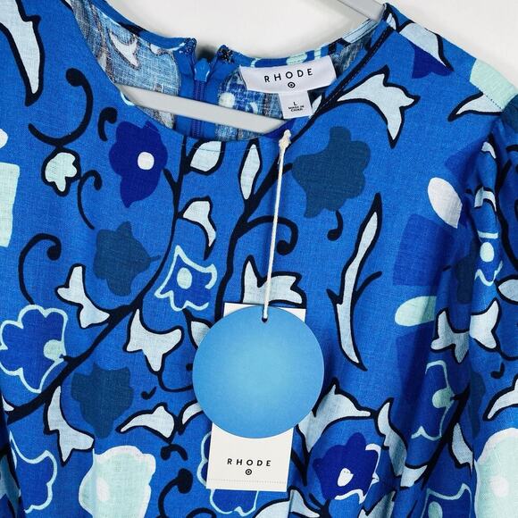 RHODE X Target Size Large Floral Zinnia Linen Blend Side Cutout Jumpsuit Blue - Picture 5 of 6
